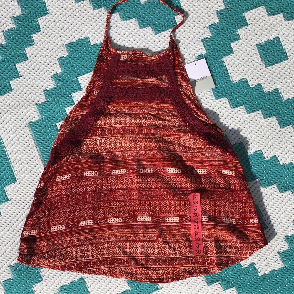 Women's Red Patterned Halter Tank Top - Size M